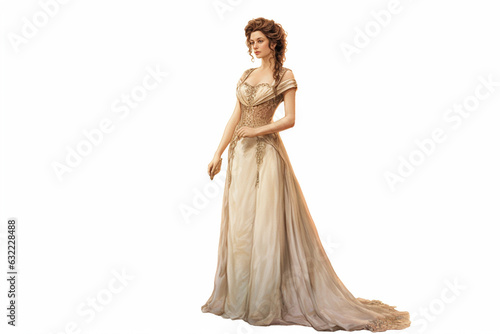 Beautiful woman in Victorian epoch dress on white backgorund, isolated