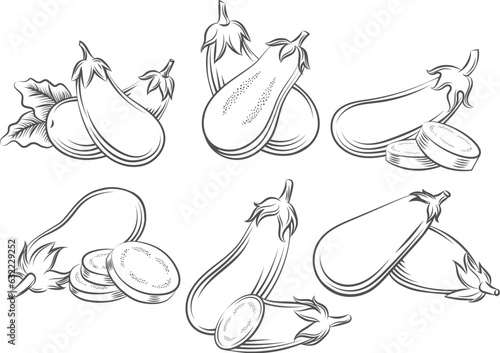 Eggplants black monochrome emblem set