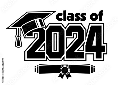 Lettering Class of 2024 for greeting, invitation card. Text for graduation design, congratulation event, T-shirt, party, high school or college graduate. Vector on transparent background