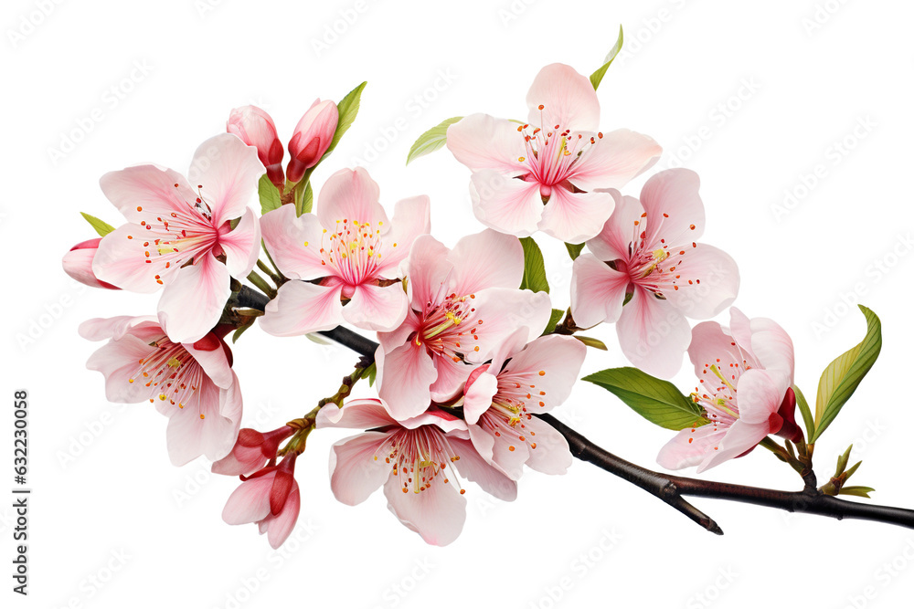 photorealistic close-up of Peach blossoms on white background isolated PNG