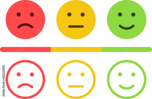 feedback emoji. emoticons set , rating scale of customer satisfaction rating with 3 levels ; good, medium, bad or happy smile, neutral, angry emojis - outline smiley icon set. vector illustration