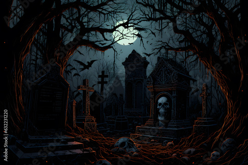 tomb halloween design background ai generated