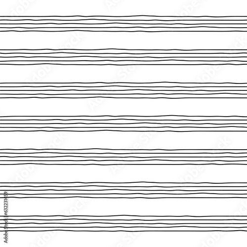 Music blank note stave hand drawn vector seamless pattern. Horizontal music books texture.
