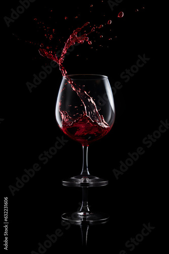 Red wine into a glass against a black background, a scene of elegance and celebration unfurls. The deep hue of the merlot, the subtle motion, all contribute to a sense of allure. AI