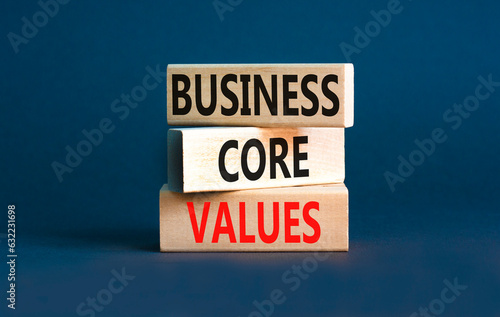 Business core values symbol. Concept words Business core values on wooden block. Beautiful grey table grey background. Business motivational business core values concept. Copy space. © Dzmitry