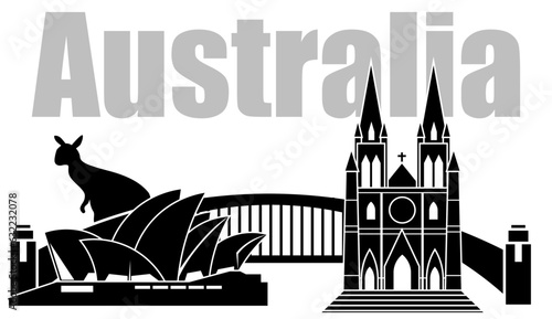 Silhouette vector illustration. Landmark Australia, set isolated on white background.