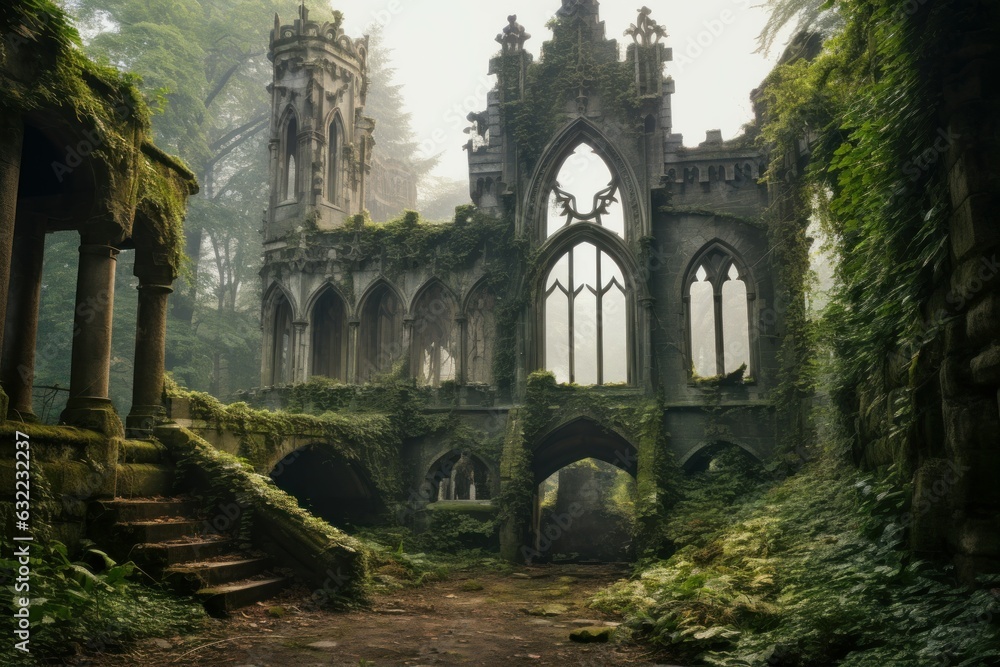 Decaying interior of an abandoned castle. Generate Ai Decaying interior of an abandoned castle. Generate Ai