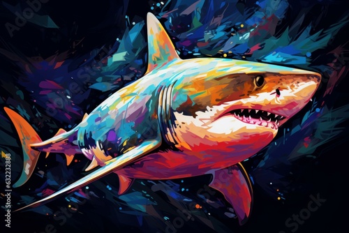 Abstract colorful 3d shark. Generate Ai