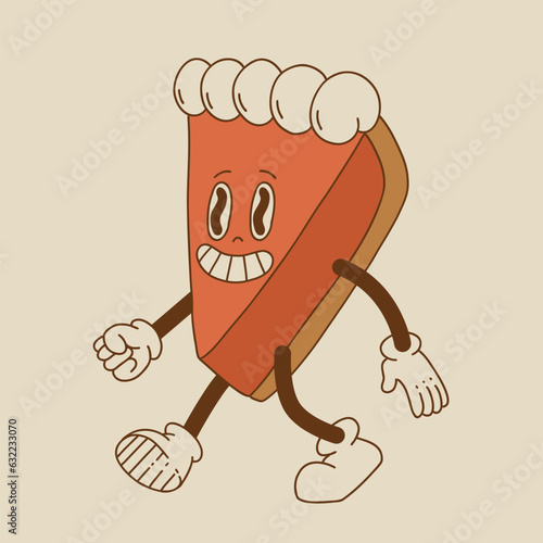 Vector cartoon retro mascot of bread, pastry, burger, sandwich. Vintage style 70s, 60s, 50s character. Groovy art for bakery and restaurants