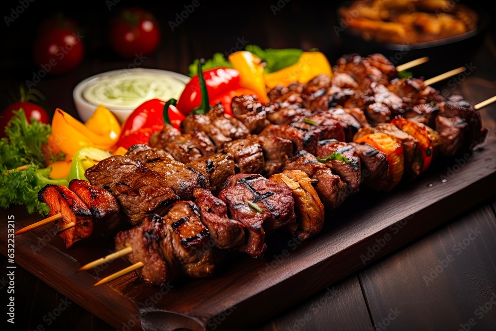 Mouthwatering Shish Kebab Skewered and Ready for Bar-B-Q with Tender Mouton, Perfect for Turkish Grill and Meat Lovers: Generative AI