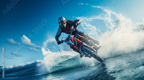 riding a motorcycle on the water fresh wave generative ai