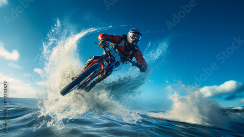 riding a motorcycle on the water fresh wave generative ai