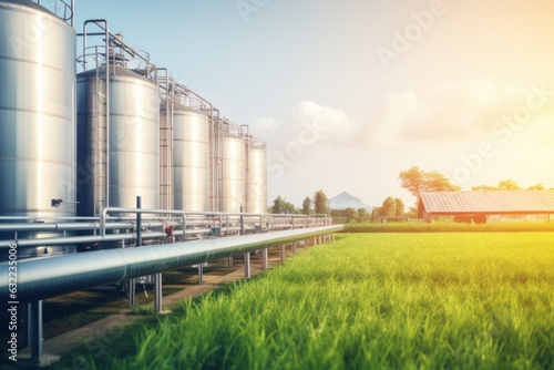 Obraz na plátne Biofuel storage green ecological biodiesel biogas gasoline gas fuel tanks grain