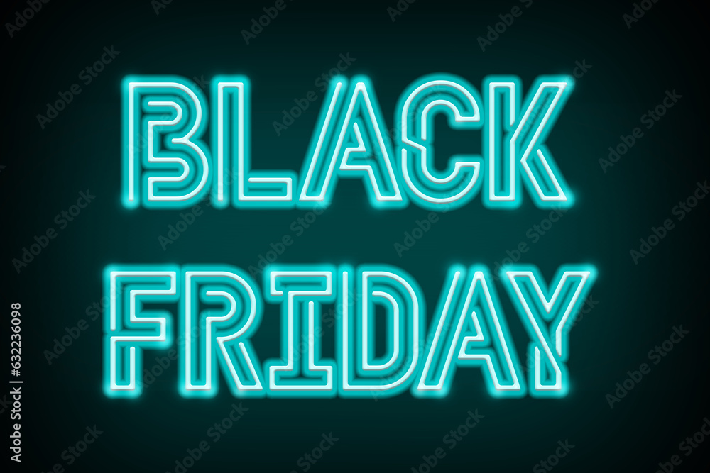 Fototapeta premium Neon Black Friday lights glowing on a black background.