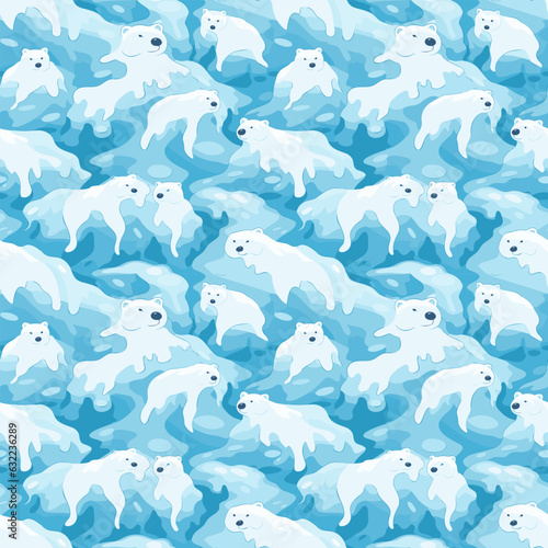 A graphic pattern with melting bears, symbolizing the effects of global warming. A stark visual metaphor for climate change's impact on wildlife and the urgent need for environmental care.