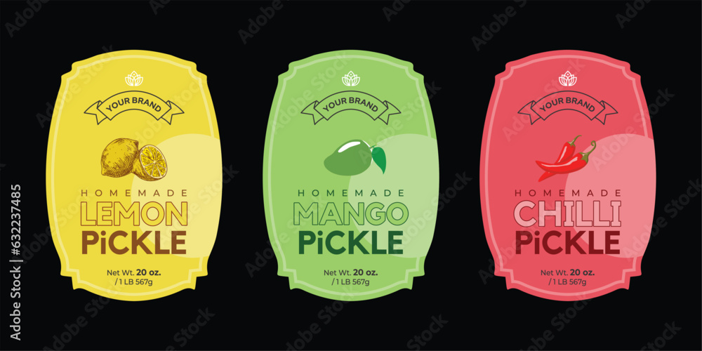 Pickle label design, spice food pickles packaging design, lemon pickles