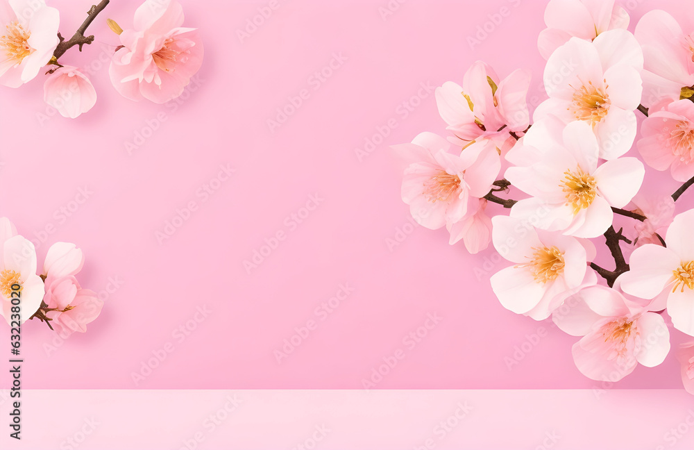 Sunny Sakura Display Horizontal Banner with Pink Japanese Quince Flowers on a Bright Backdrop Generative AI