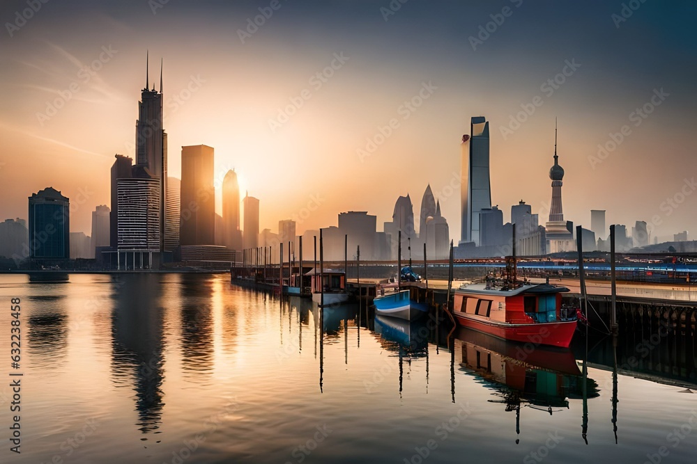 city skyline at sunset