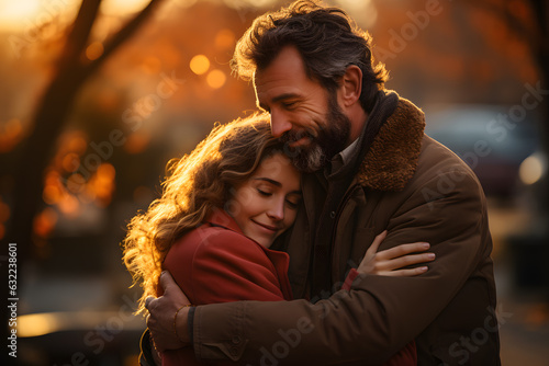 couple hugging in autumn AI generated art