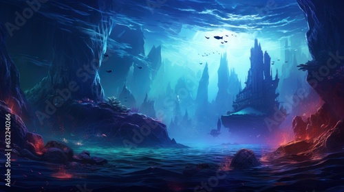 Underwater scene with a majestic volcano erupting beneath the ocean s surface game art