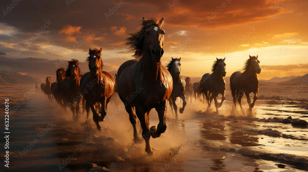 Epic Scene of Majestic Horses Running Towards the Camera in the Vast ...