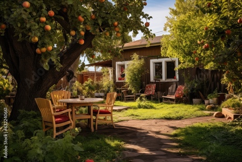 fruit tree orchard in a backyard setting © altitudevisual
