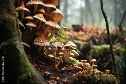 close-up of edible mushrooms in a forest