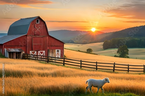 red barn and cows