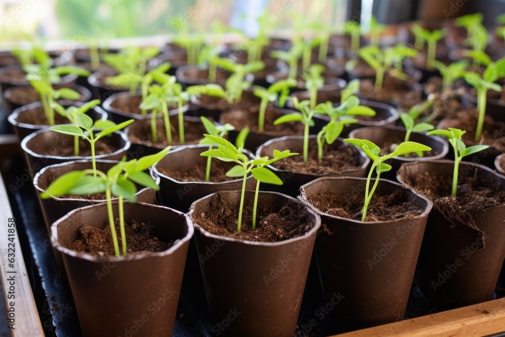 seedlings in biodegradable pots, ready for planting seedlings in biodegradable pots, ready for planting