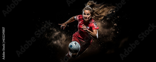 An illustration of a Woman Running for a football, action shot. Ai Generated photo