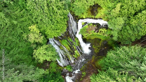 Seen from a bird's eye perspective, the impressive Panther Creek Falls flows through the Gifford Pinchot National Forest in Washington. This beautiful area is not far from the Columbia River Gorge. photo