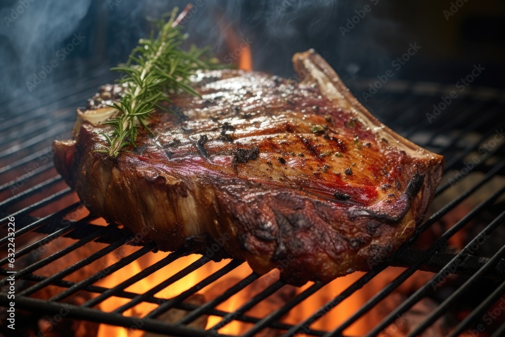 smoke rising from delicious t-bone steak on grill smoke rising from delicious t-bone steak on grill