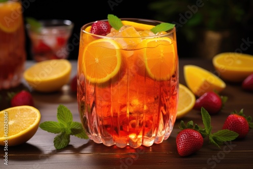refreshing rum punch in a glass with fruit slices