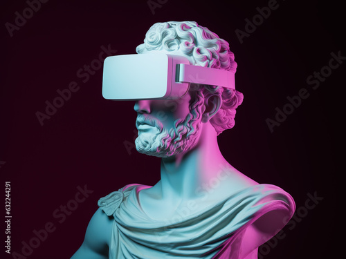 Male antique sculpture with VR headset.