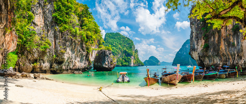 Panoramic nature scenic landscape Lao Lading island beach with boat for traveler, Attraction famous place tourist travel Krabi Phuket Thailand summer vacation holiday trips, Beautiful destination Asia