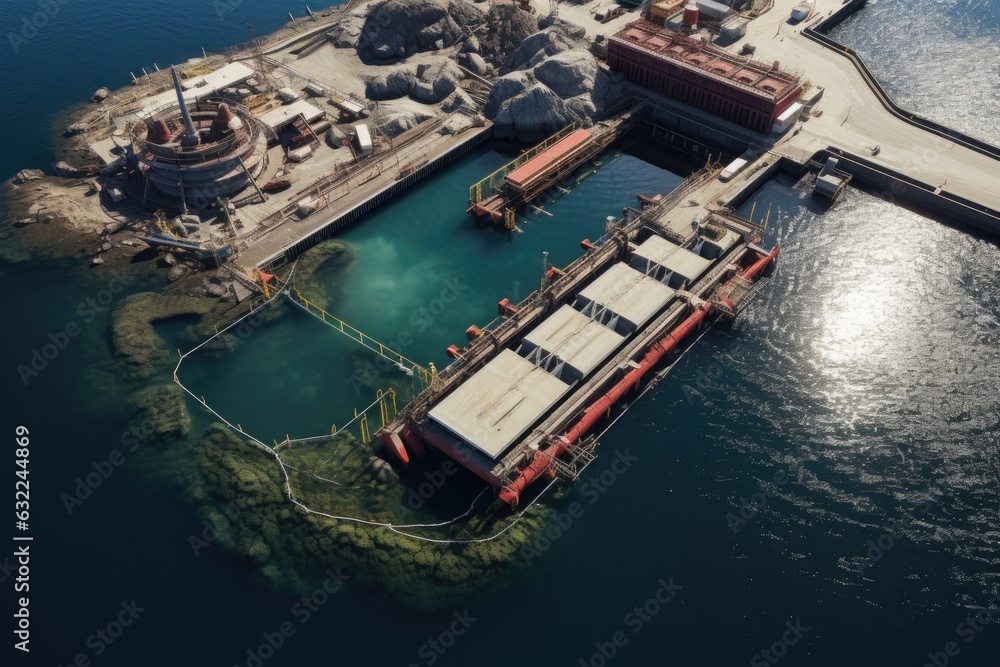 aerial view of marine current power plant construction