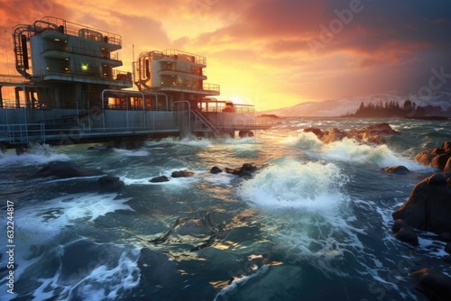 marine current power plant at sunrise/sunset photo