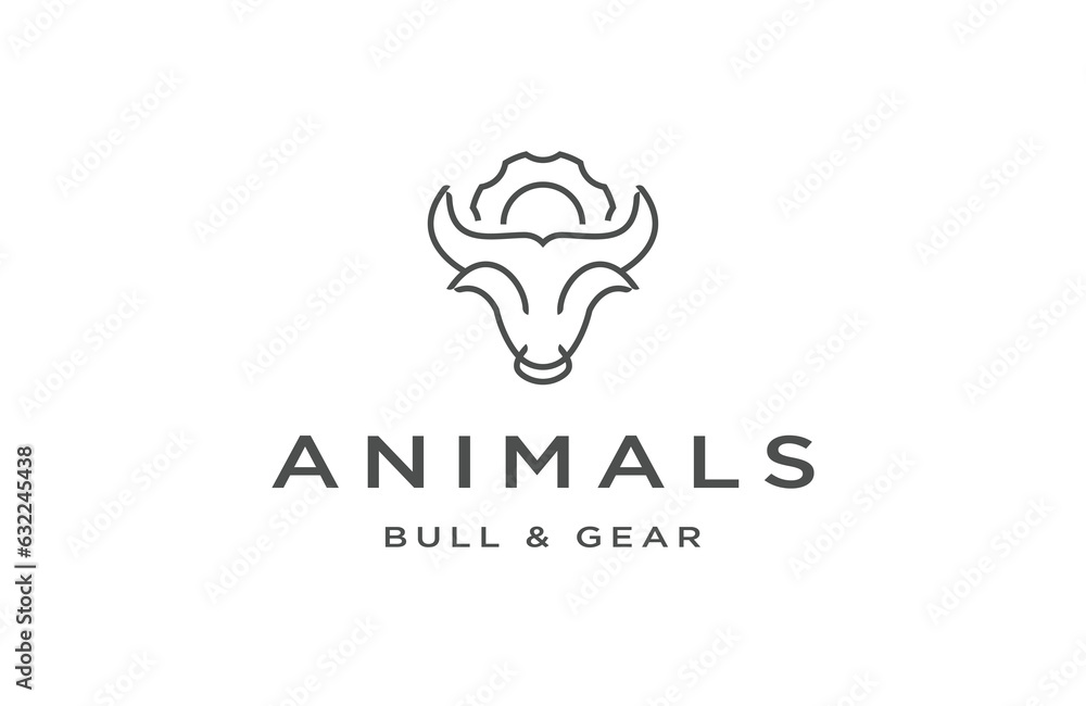 Animal with bull and gear line style logo icon design template flat vector Animal with bull and gear line style logo icon design template flat vector