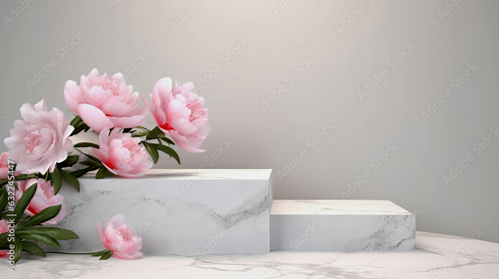 white step podium with peony flowers white step podium with peony flowers