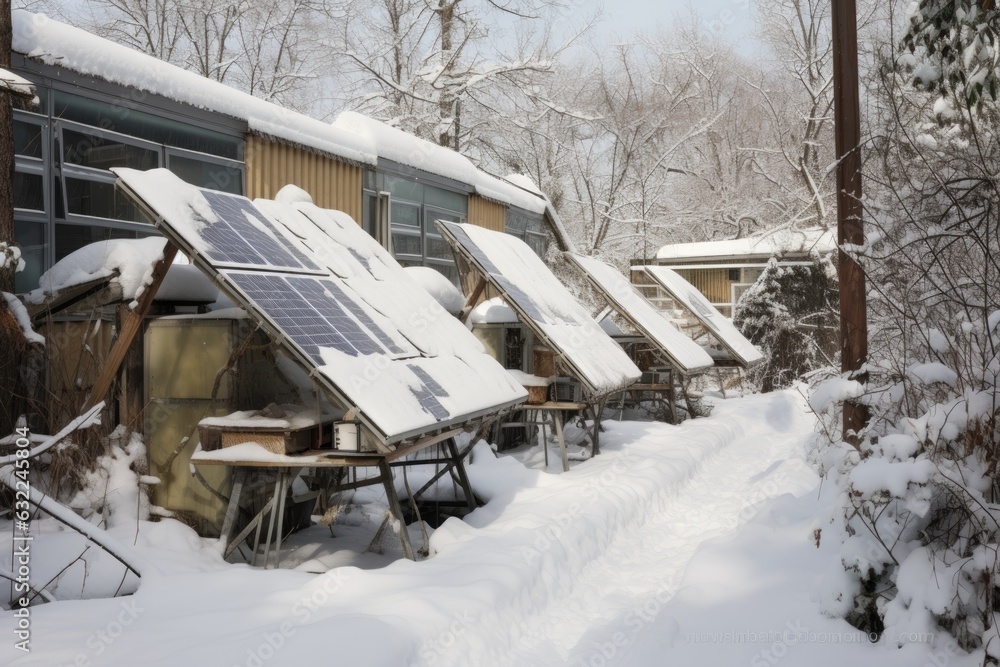 Fototapeta premium solar panels covered in snow during winter