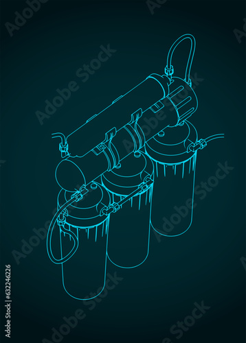 Reverse osmosis system isometric blueprint