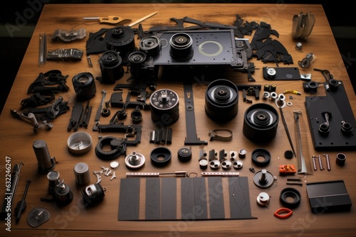 pinhole camera components laid out on table