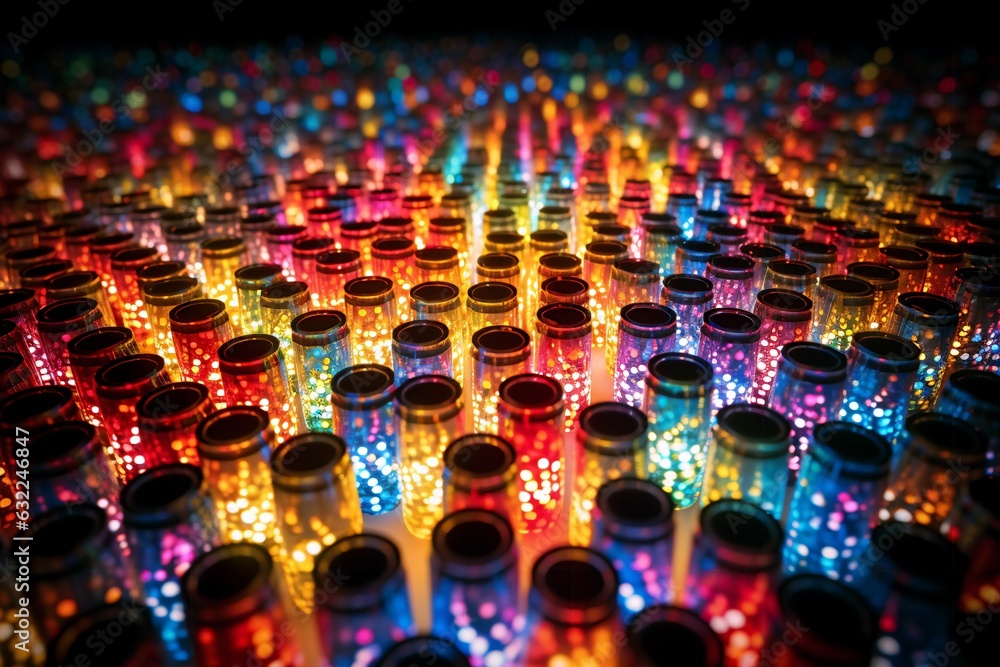 Obraz premium Vibrant LED Light Bottles Display