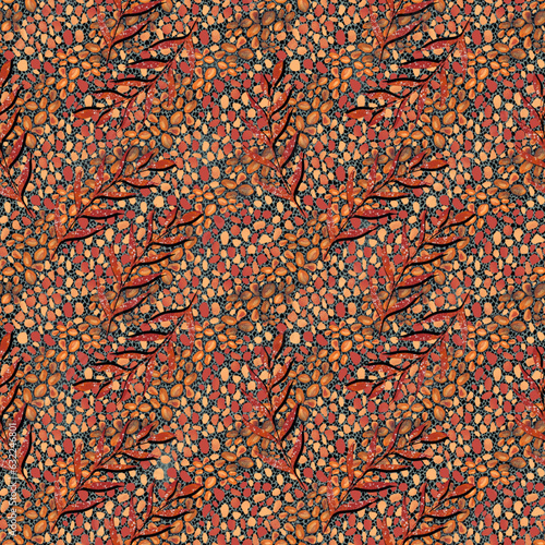 Trendy floral animalistic seamless textile print. Animal skin pattern and floral ornament flowers fabric background. Warm rich colors