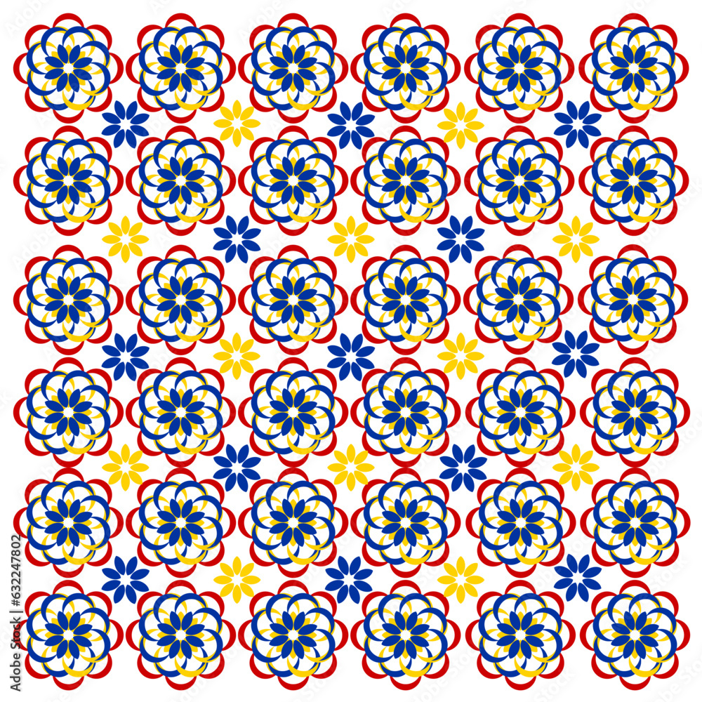 Seamless pattern with flowers in Malaysia's flag color.
