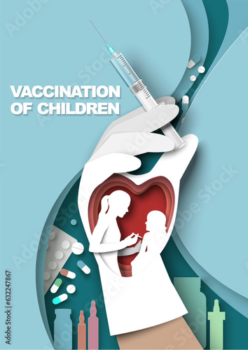 Vaccination of children vector poster pediatrics illustration