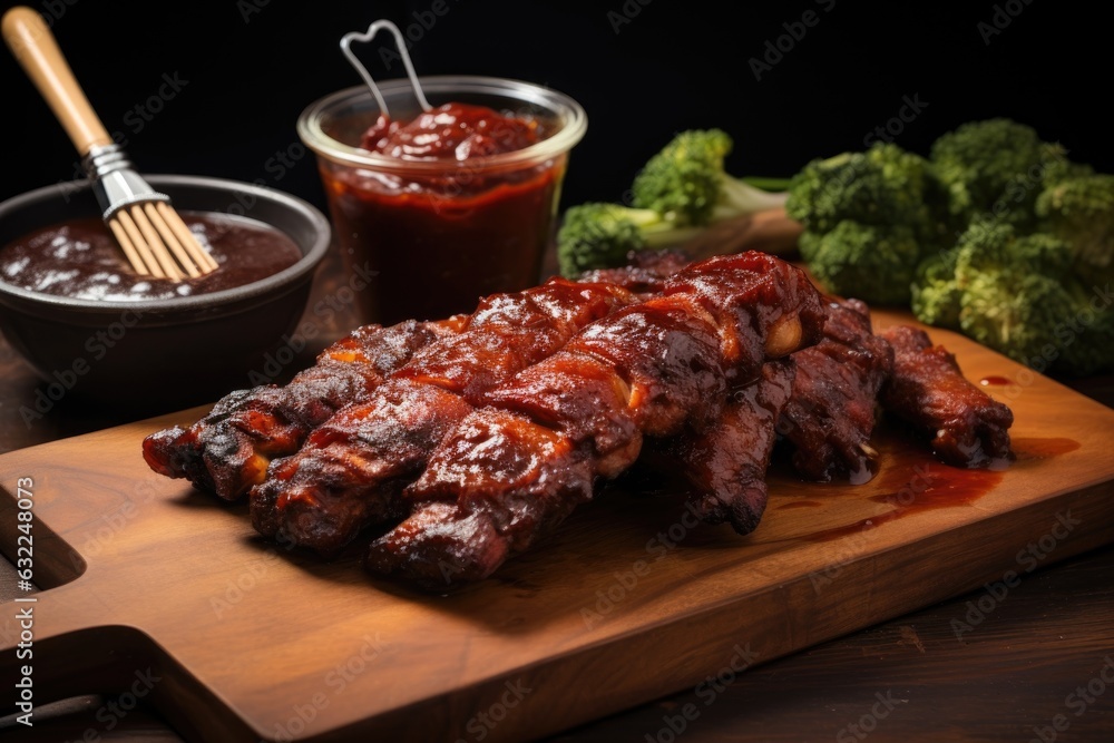 bbq sauce and brush beside marinated ribs
