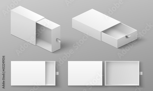 Fotografering Realistic slide box mockup set with ribbon to pull out