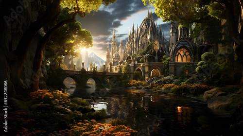 Radiant Elven Town and with outstanding sky and sunlight