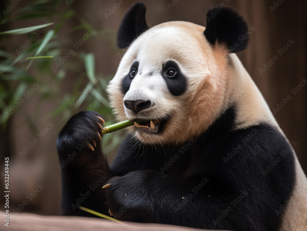 A cuddly panda munching on bamboo A cuddly panda munching on bamboo